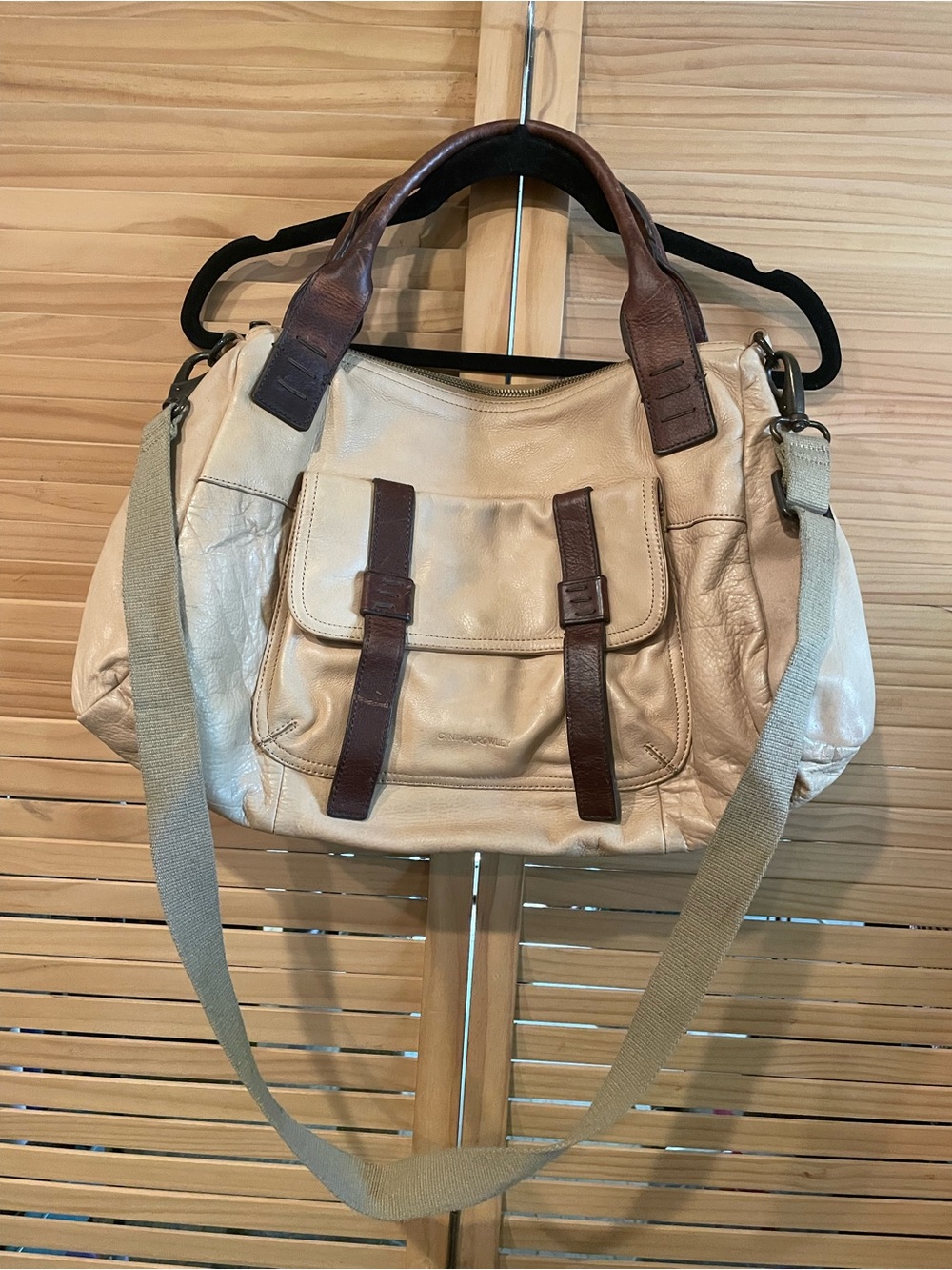 Cynthia Rowley Cream Leather Messenger with Brown Trim